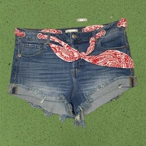 Altar'd State Denim Shorts with Red Bandana Accent